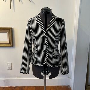 Zara Black and white striped velvet women’s blazer